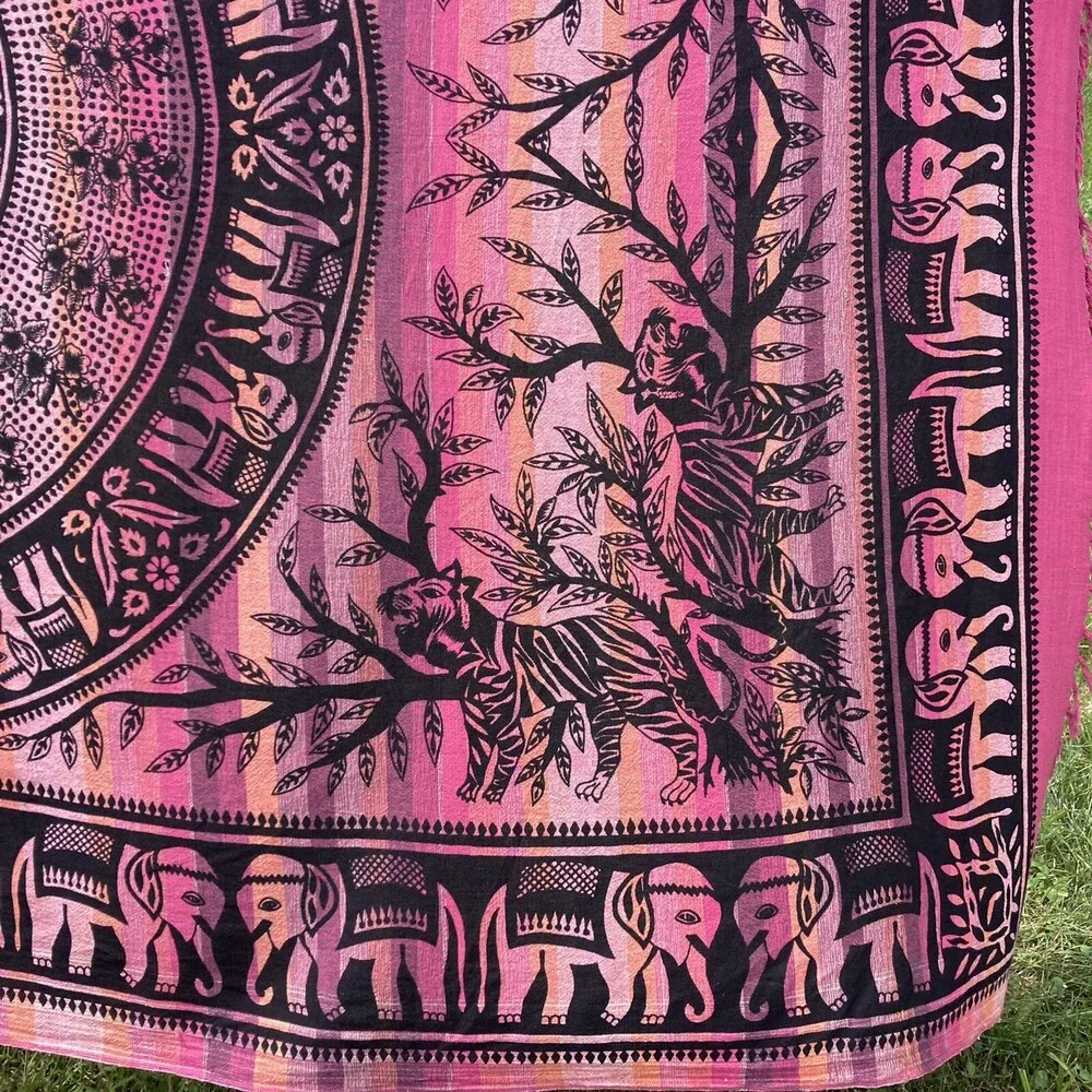 VTG 90s India Elephant Tapestry 100% Cotton 66